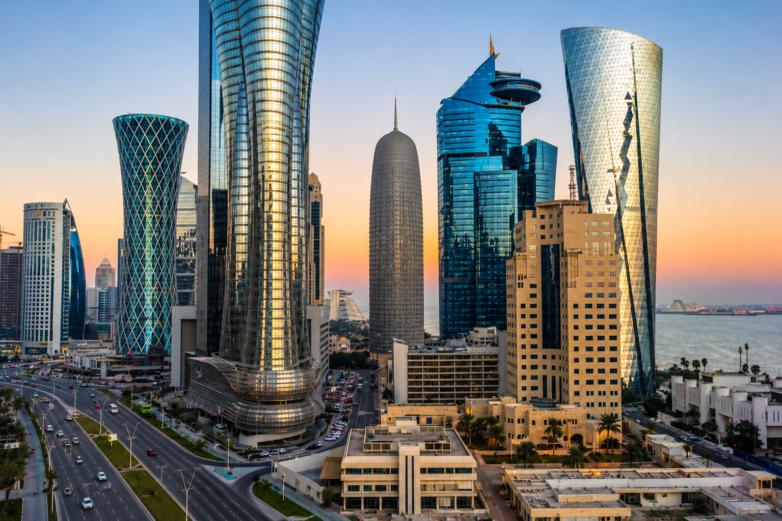 Professionals in a modern city setting